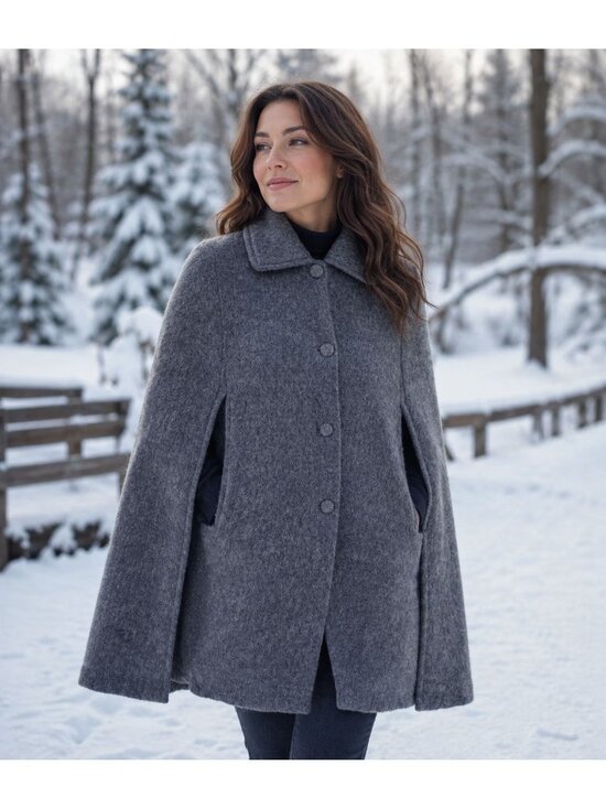 Jackets & Blazers - Vintage French Blue Wool Overcoat Cape Cloak Laine 40 8/M
